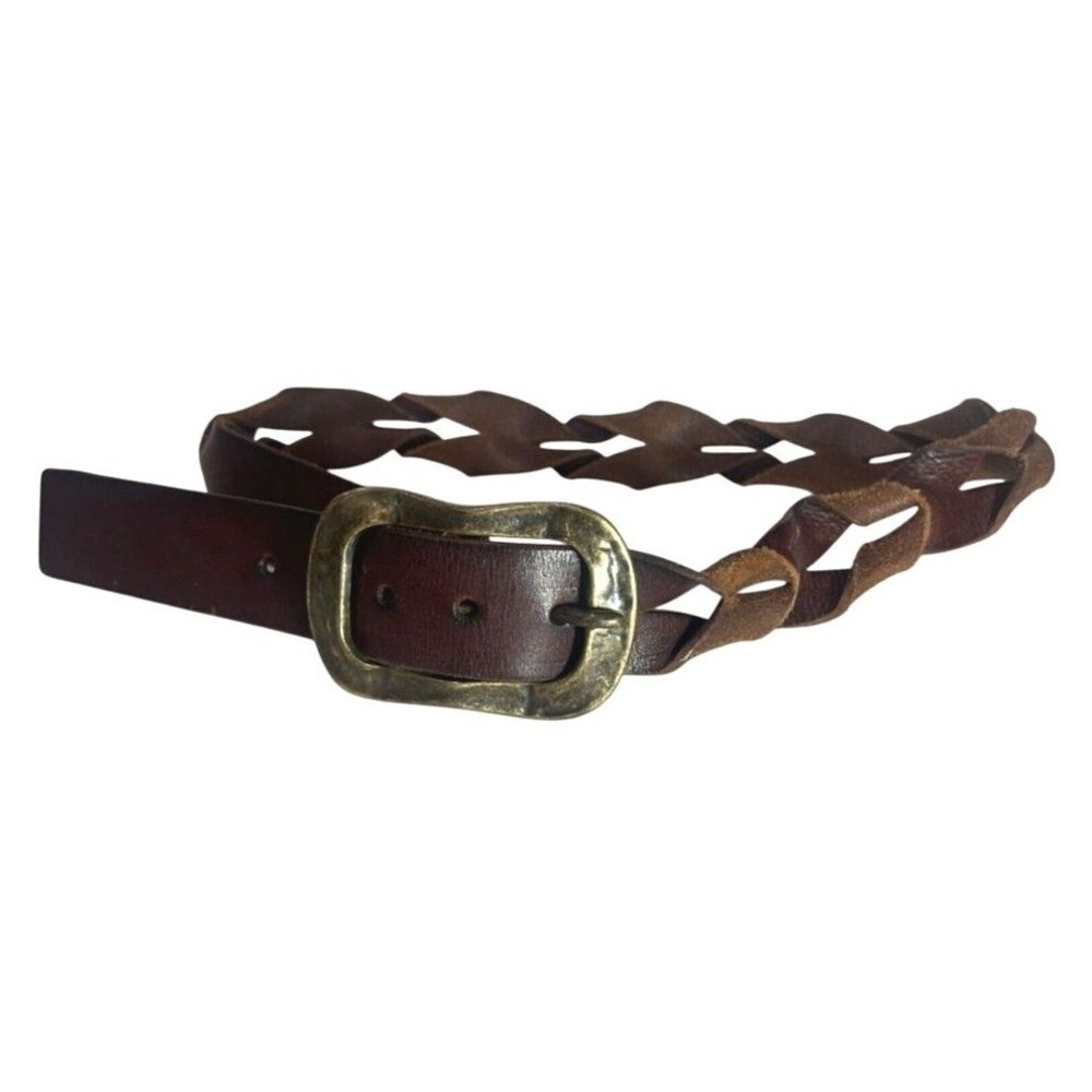 VTG Buckle Brand Inside Out Twisted Leather Belt Large Oblong Weathered Size 34"